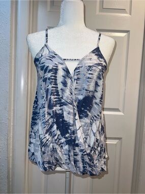 Women’s Navy and White Tie-Dye Surplice Tank Top size Large